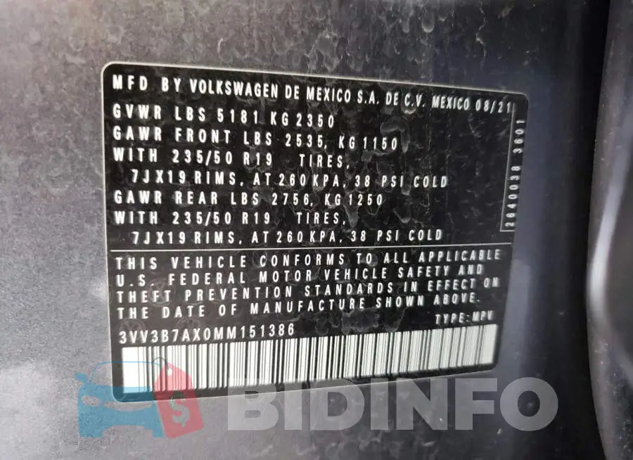 3VV3B7AX0MM151386 Photo# 14