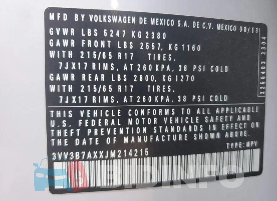 3VV3B7AXXJM214215 Photo# 13