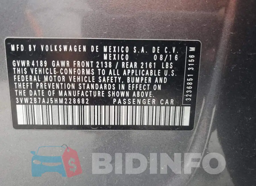 3VW2B7AJ5HM228682 Photo# 12