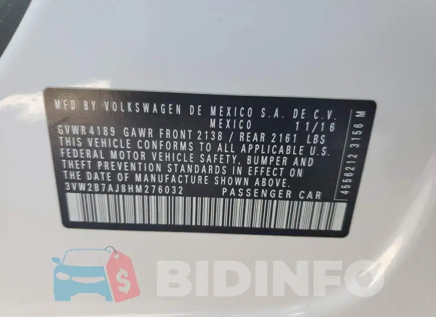 3VW2B7AJ8HM276032 Photo# 12