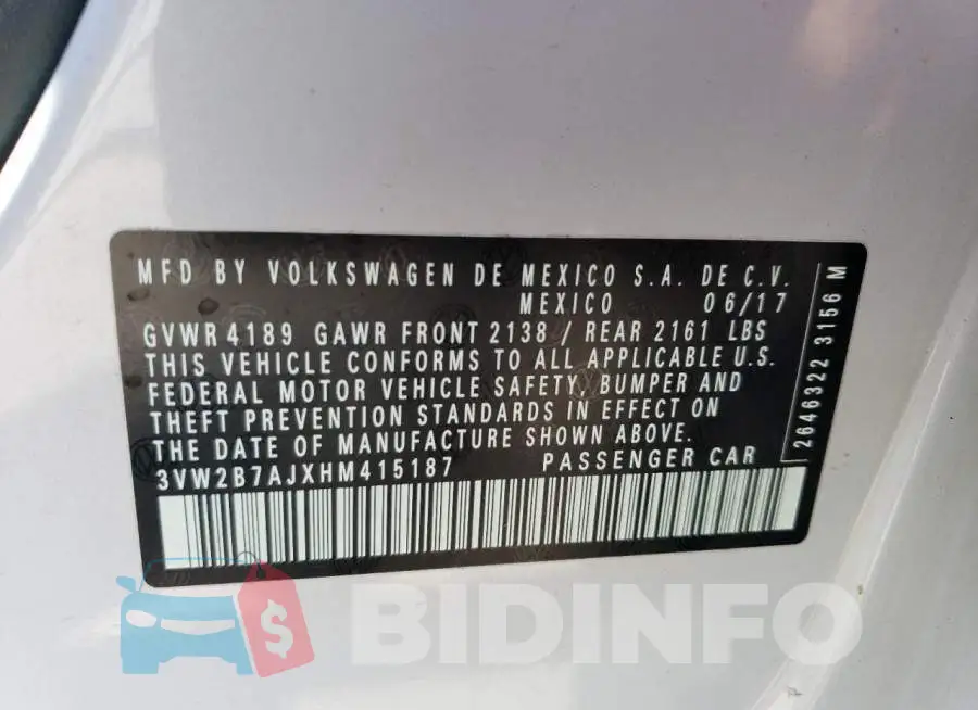 3VW2B7AJXHM415187 Photo# 12