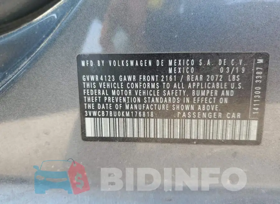 3VWCB7BU0KM176818 Photo# 13