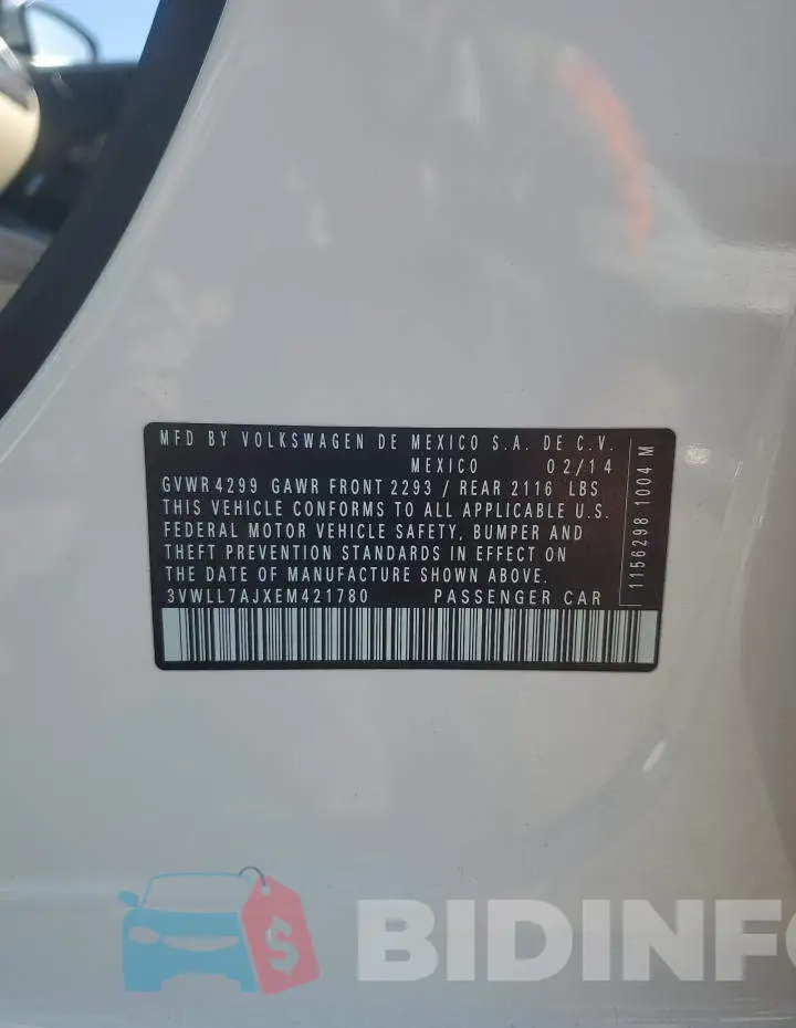 3VWLL7AJXEM421780 Photo# 12