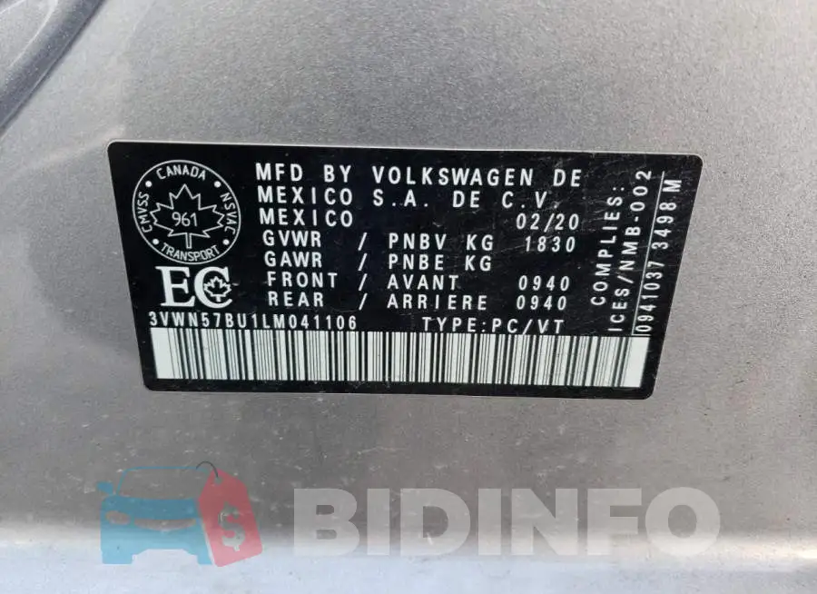 3VWN57BU1LM041106 Photo# 13