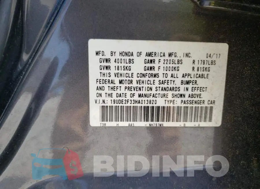 19UDE2F33HA013820 Photo# 12