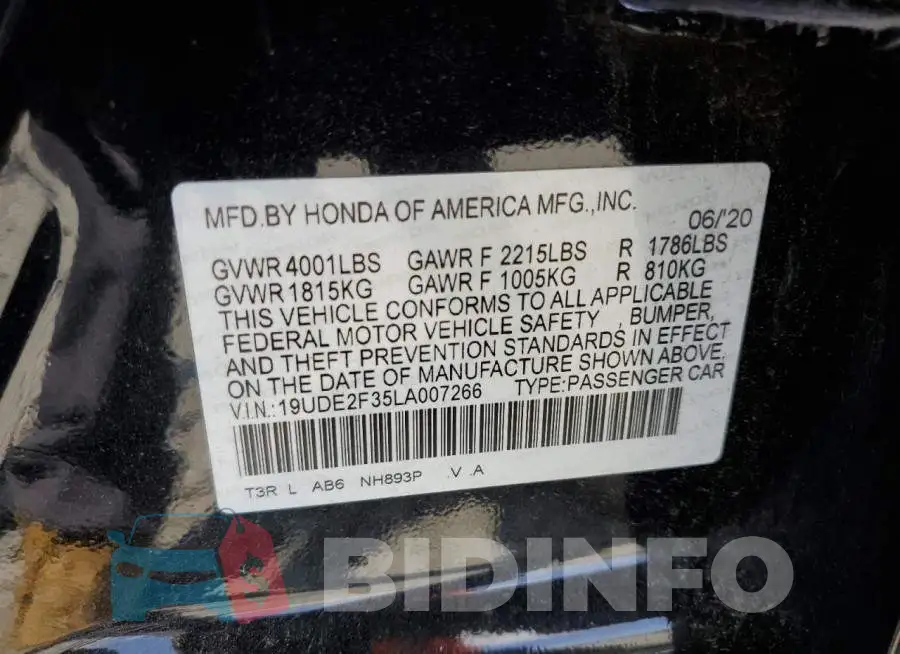 19UDE2F35LA007266 Photo# 13