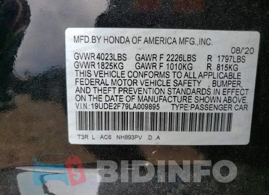 19UDE2F79LA009895 Photo# 12