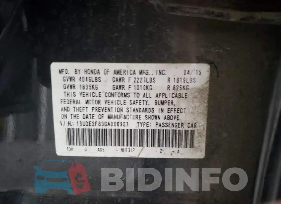 19UDE2F83GA006957 Photo# 12