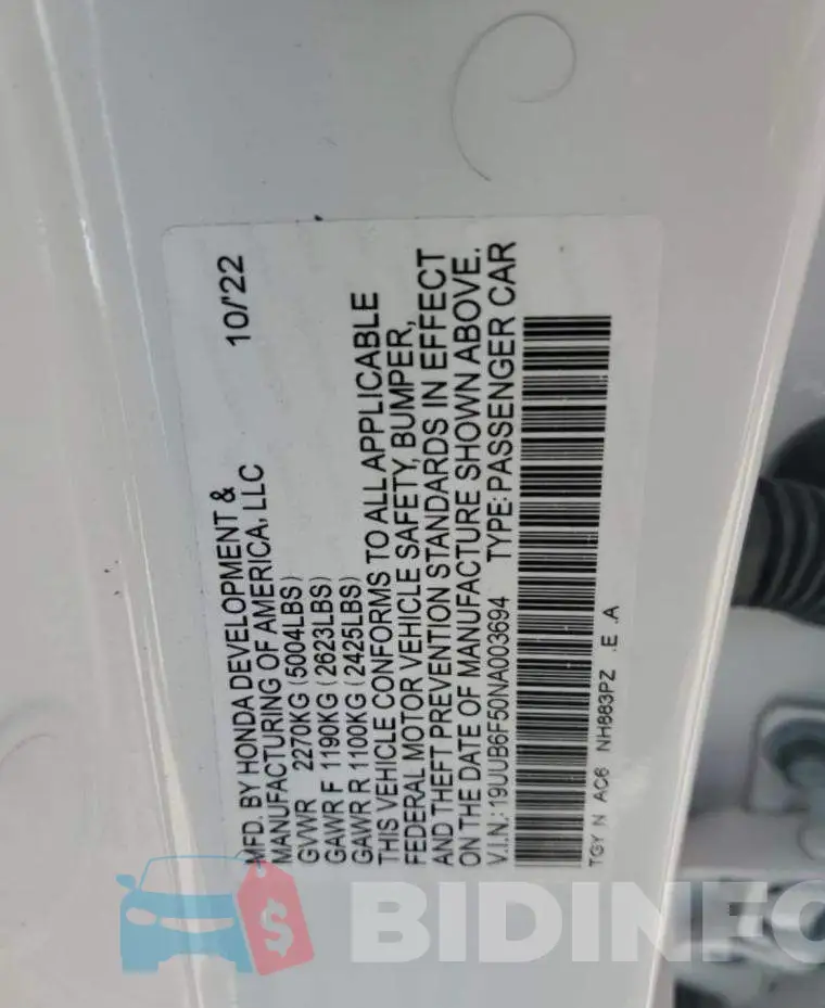 19UUB6F50NA003694 Photo# 10