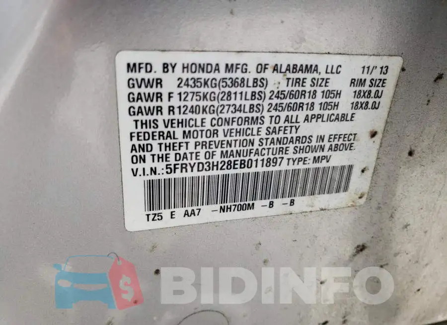 5FRYD3H28EB011897 Photo# 13