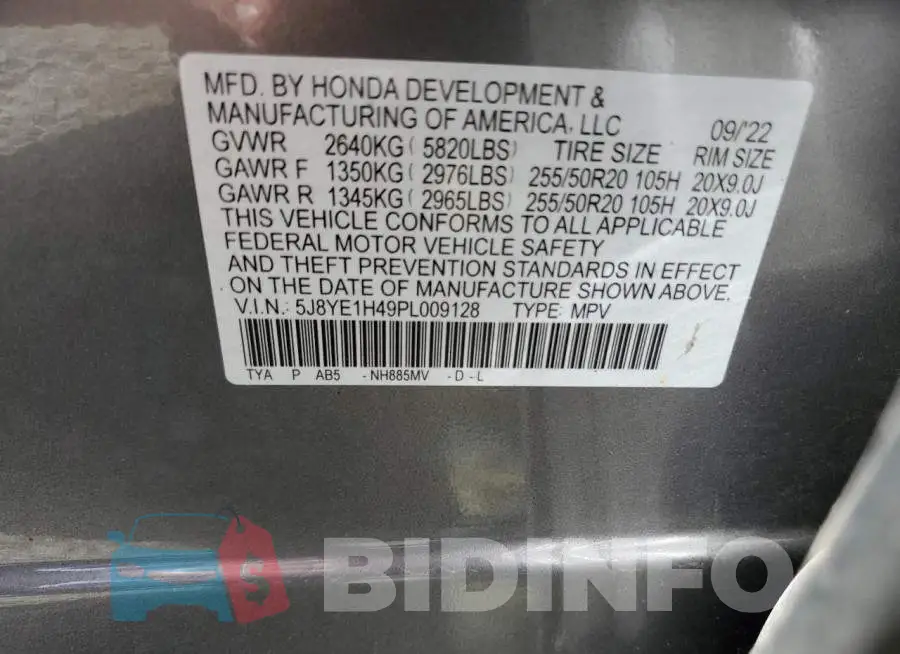 5J8YE1H49PL009128 Photo# 13