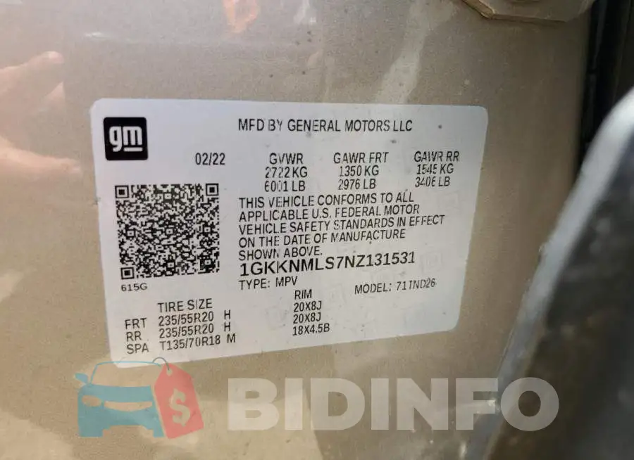 1GKKNMLS7NZ131531 Photo# 13
