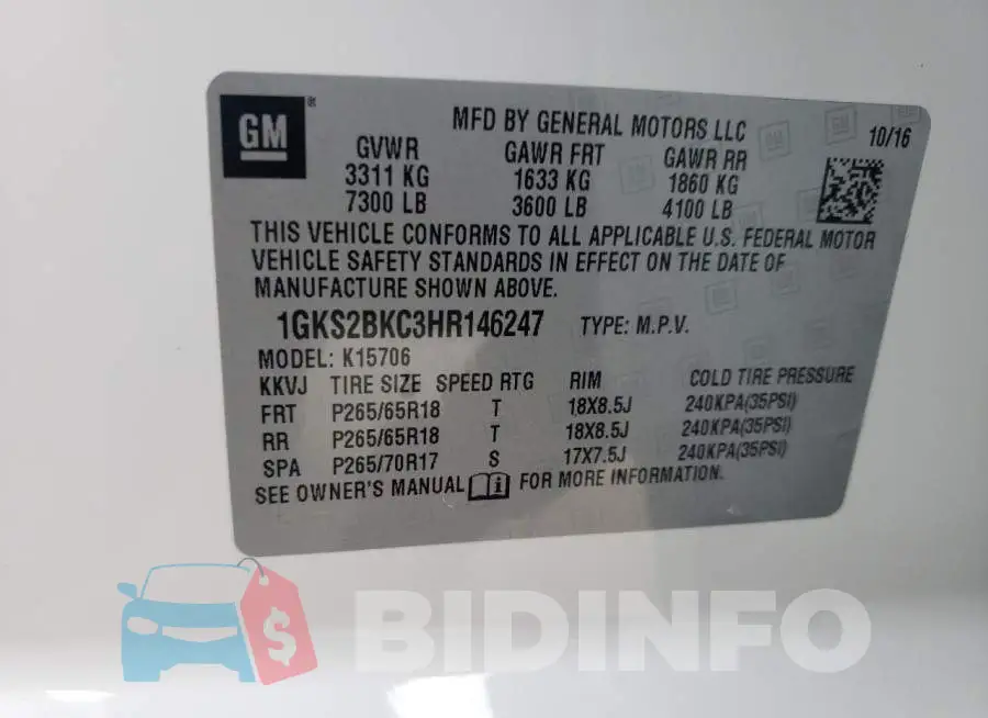 1GKS2BKC3HR146247 Photo# 13