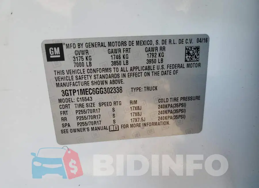 3GTP1MEC6GG302338 Photo# 12
