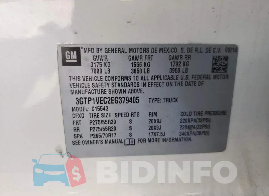 3GTP1VEC2EG379405 Photo# 13