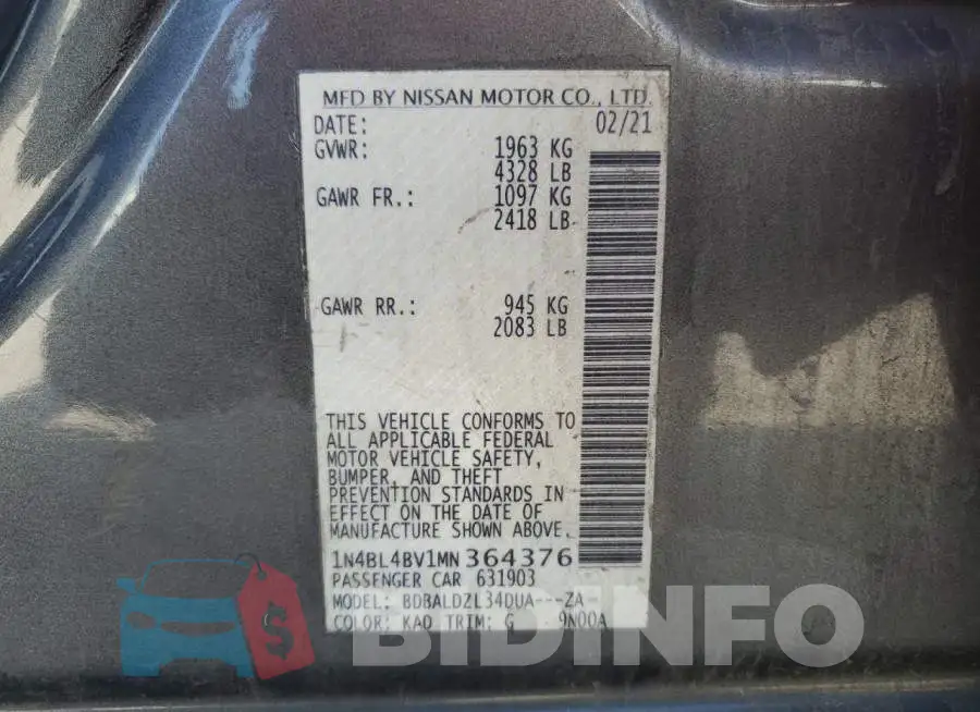 1N4BL4BV1MN364376 Photo# 12