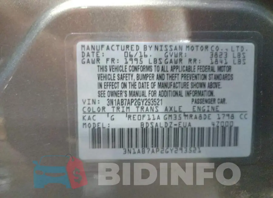 3N1AB7AP2GY293521 Photo# 12