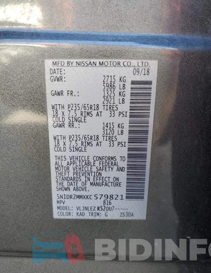 5N1DR2MMXKC579821 Photo# 14