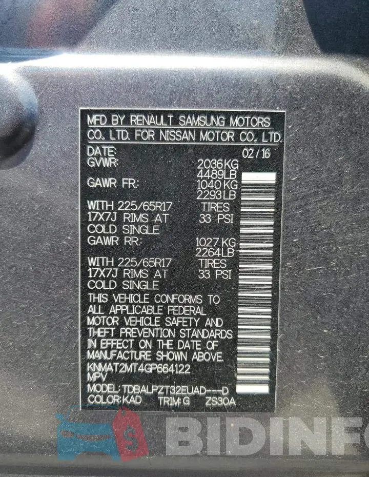 KNMAT2MT4GP664122 Photo# 14