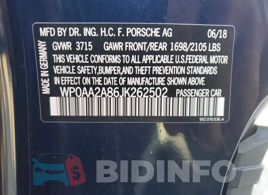 WP0AA2A86JK262502 Photo# 13