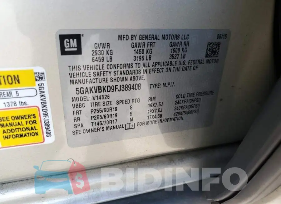5GAKVBKD9FJ389408 Photo# 13