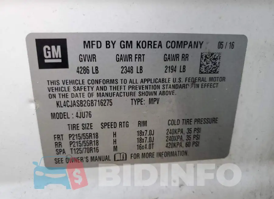 KL4CJASB2GB716275 Photo# 13