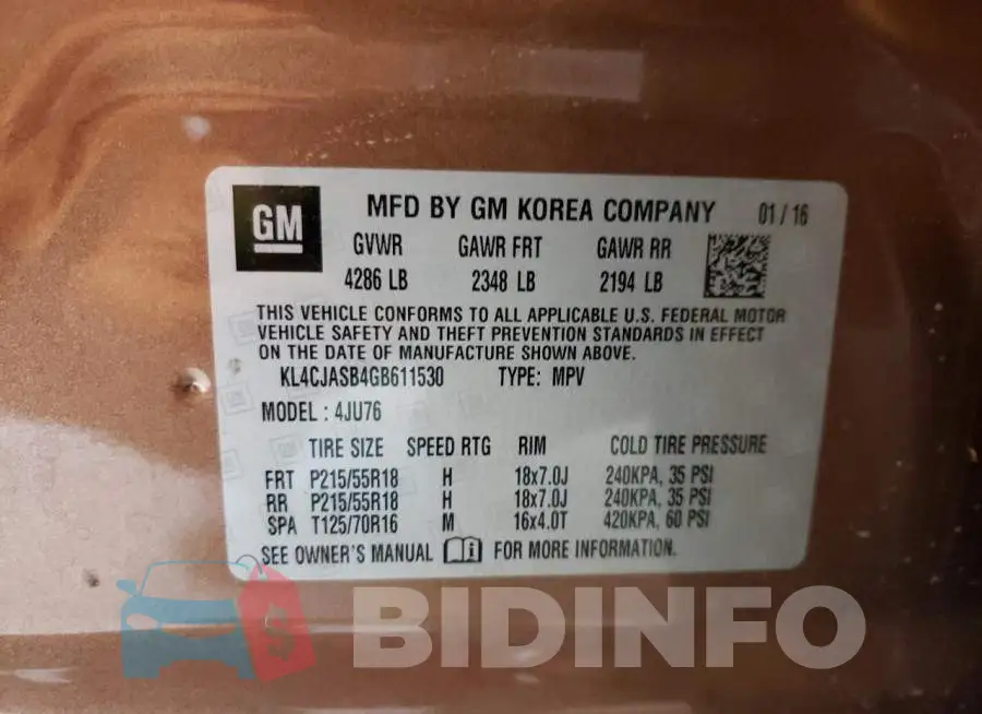 KL4CJASB4GB611530 Photo# 13