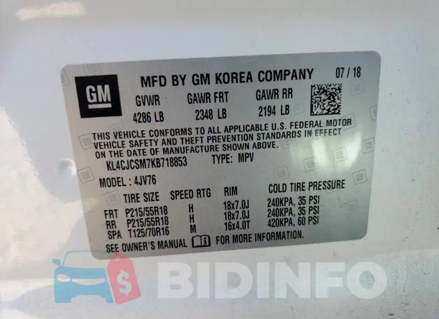 KL4CJCSM7KB718853 Photo# 12