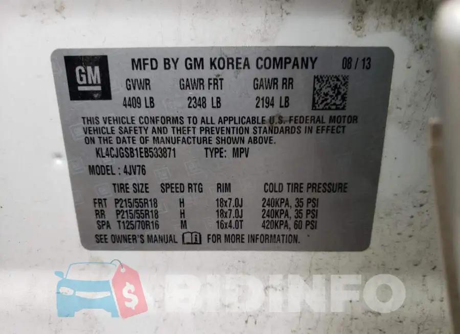 KL4CJGSB1EB533871 Photo# 12