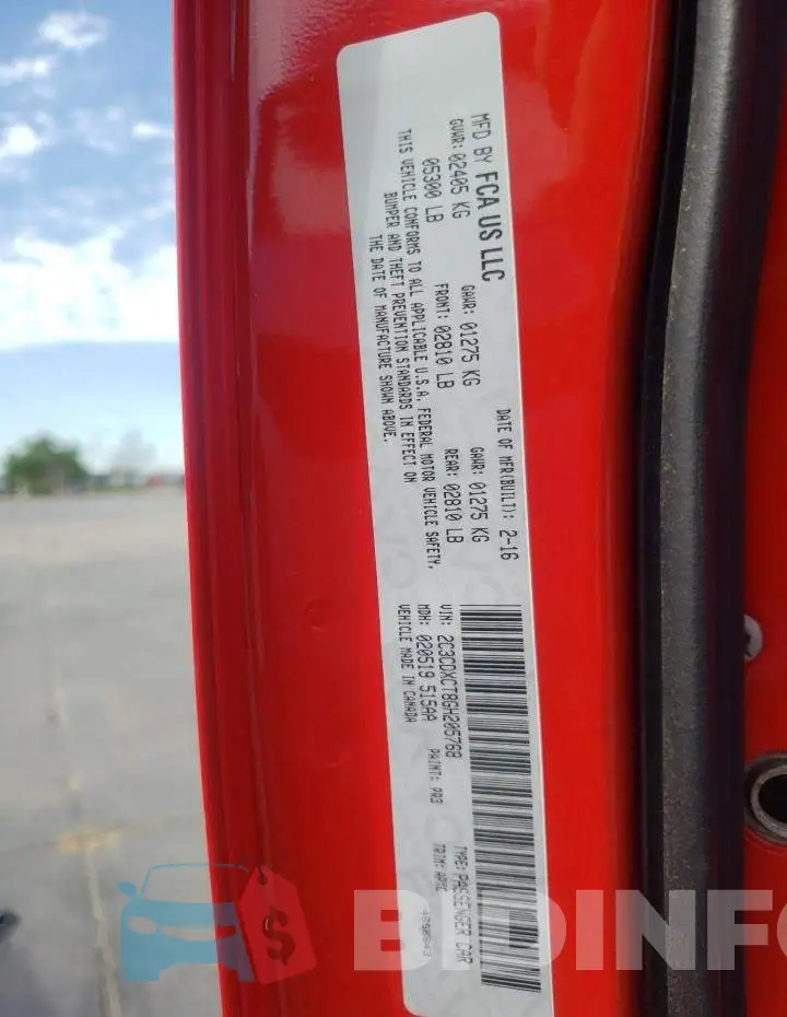 2C3CDXCT8GH205768 Photo# 13