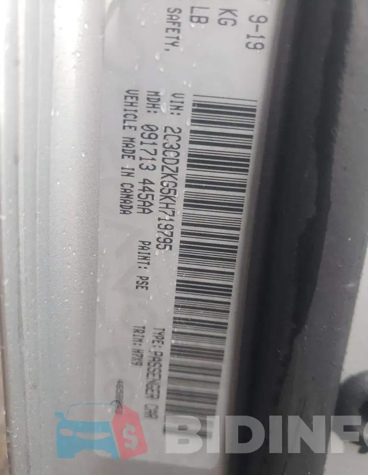 2C3CDZKG5KH719795 Photo# 12