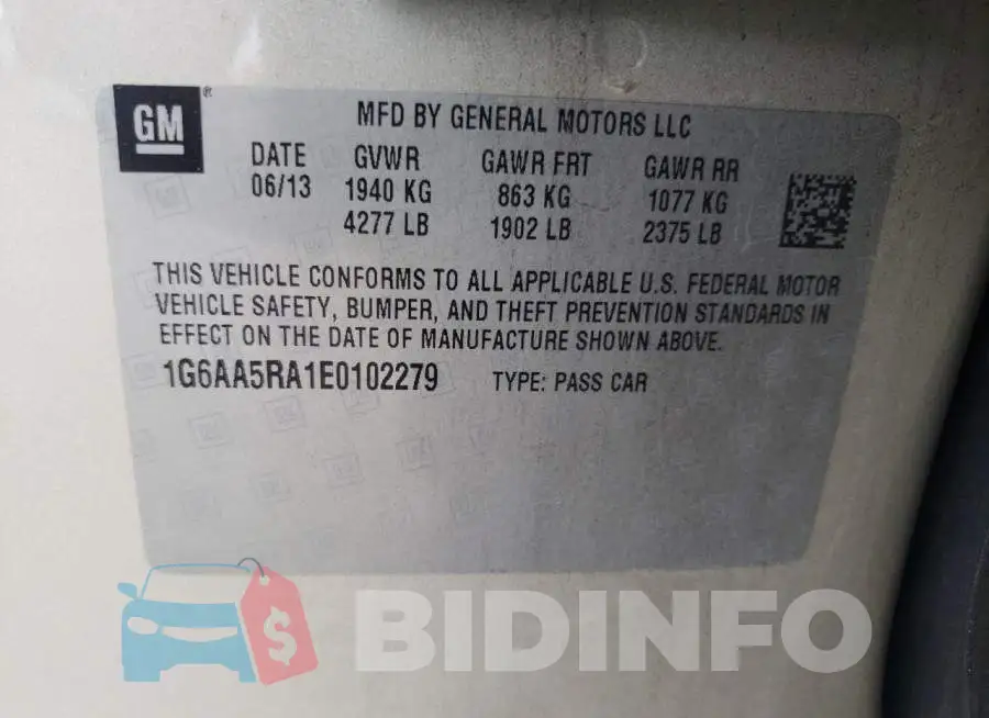 1G6AA5RA1E0102279 Photo# 12