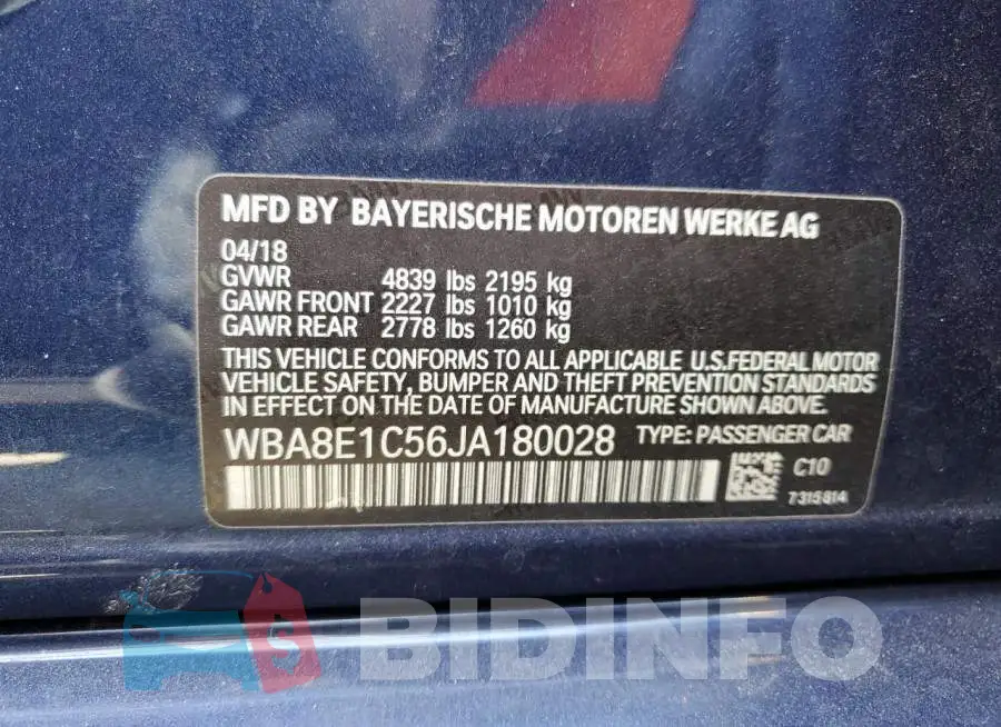 WBA8E1C56JA180028 Photo# 12