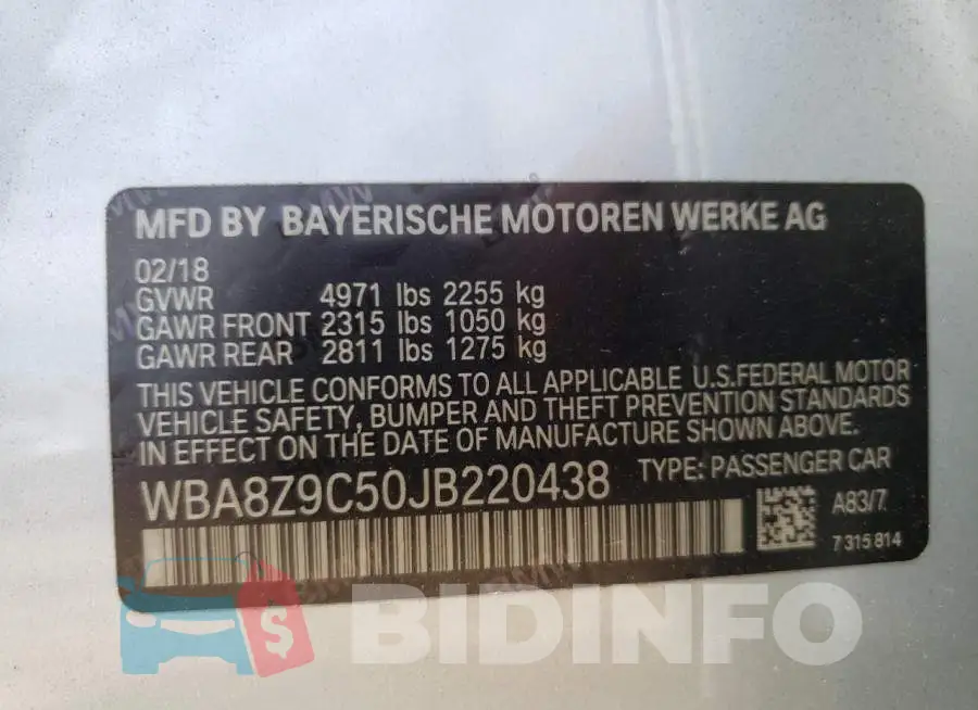 WBA8Z9C50JB220438 Photo# 13
