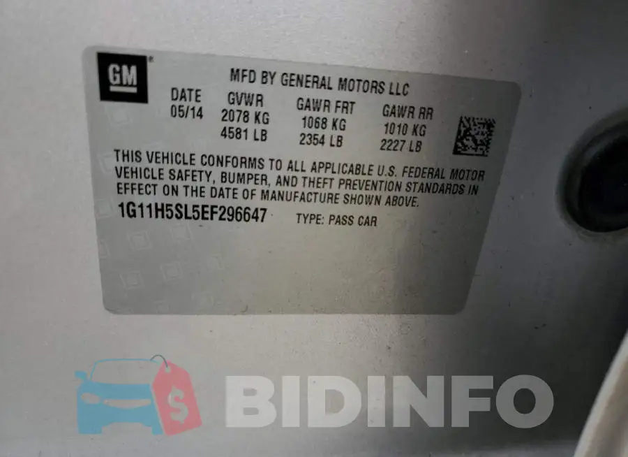 1G11H5SL5EF296647 Photo# 12
