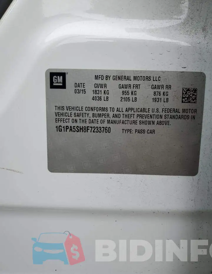 1G1PA5SH8F7233760 Photo# 12