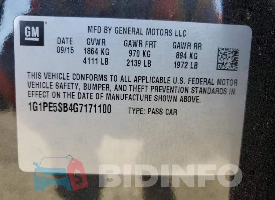 1G1PE5SB4G7171100 Photo# 13