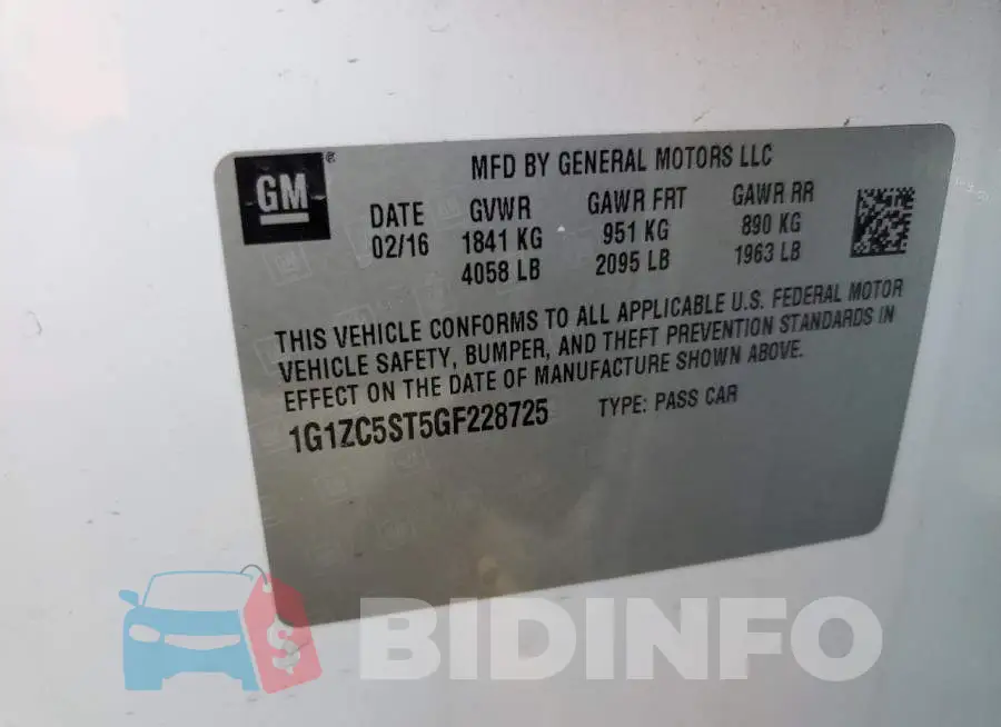 1G1ZC5ST5GF228725 Photo# 12