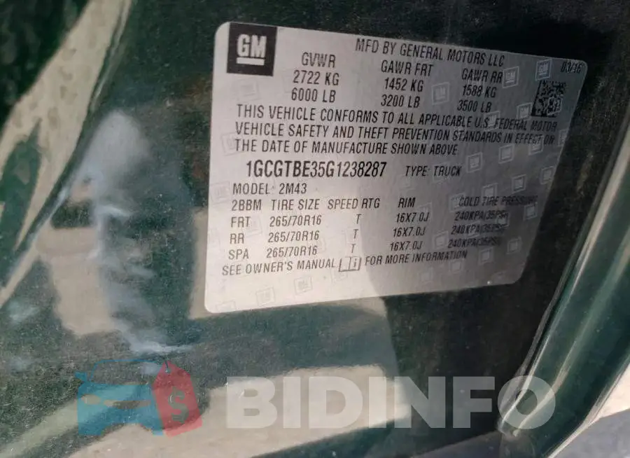 1GCGTBE35G1238287 Photo# 12