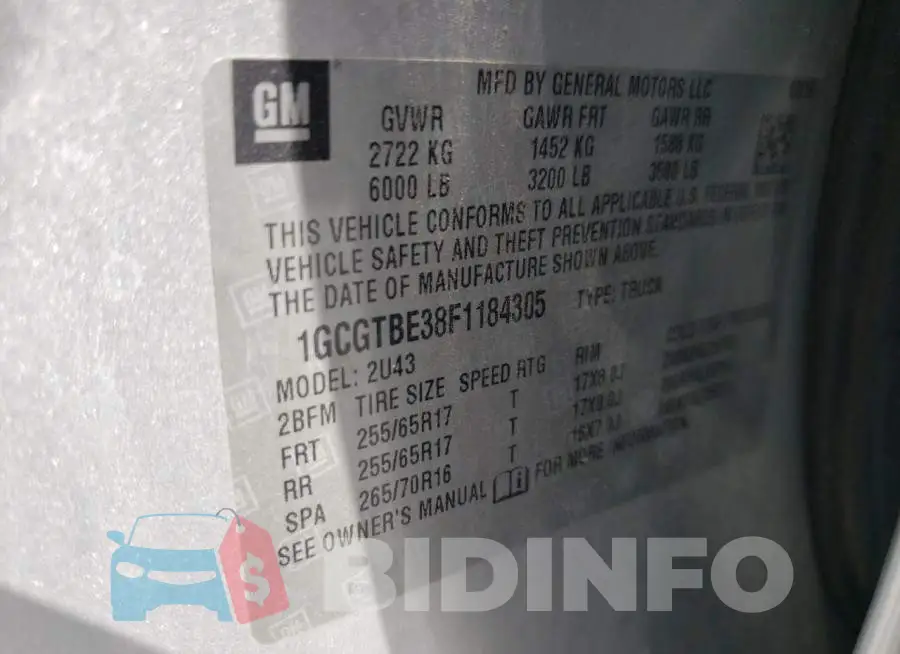 1GCGTBE38F1184305 Photo# 13