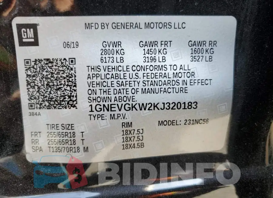 1GNEVGKW2KJ320183 Photo# 13