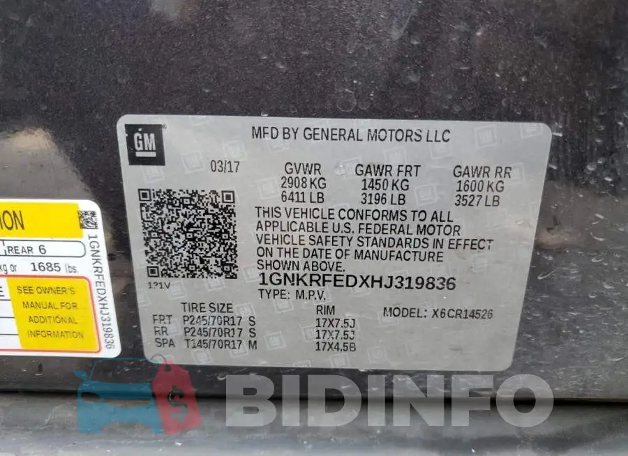 1GNKRFEDXHJ319836 Photo# 13