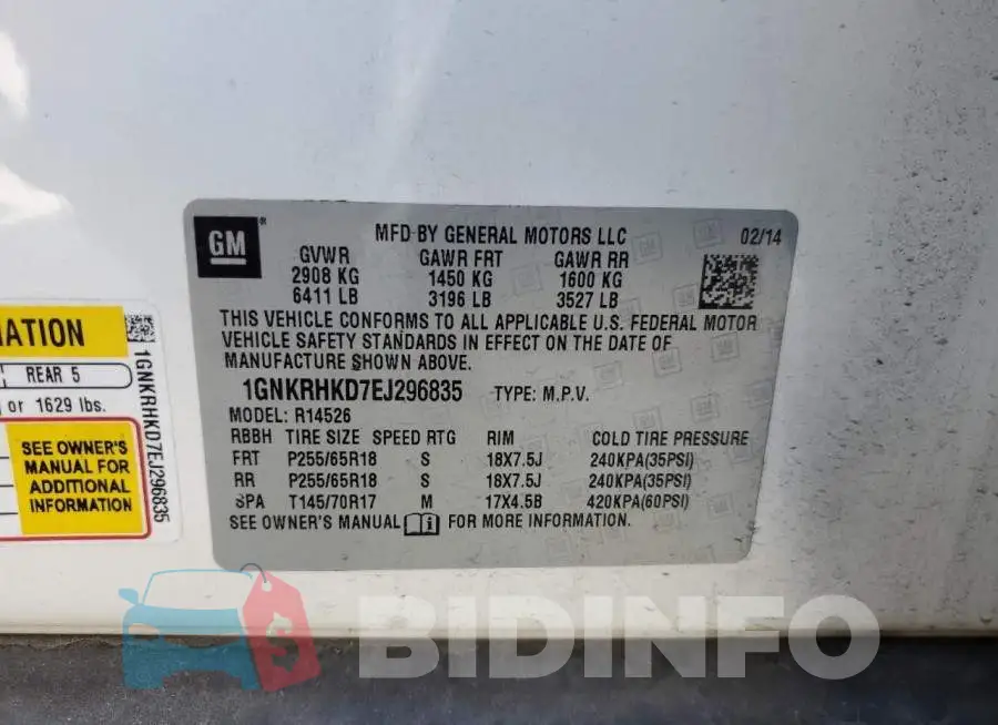 1GNKRHKD7EJ296835 Photo# 12