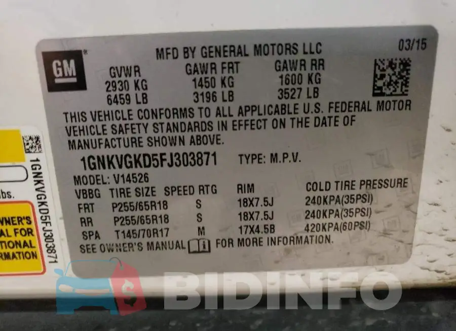 1GNKVGKD5FJ303871 Photo# 13