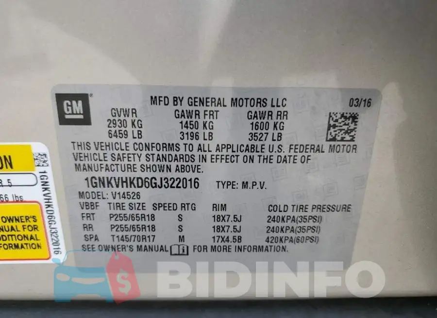 1GNKVHKD6GJ322016 Photo# 14