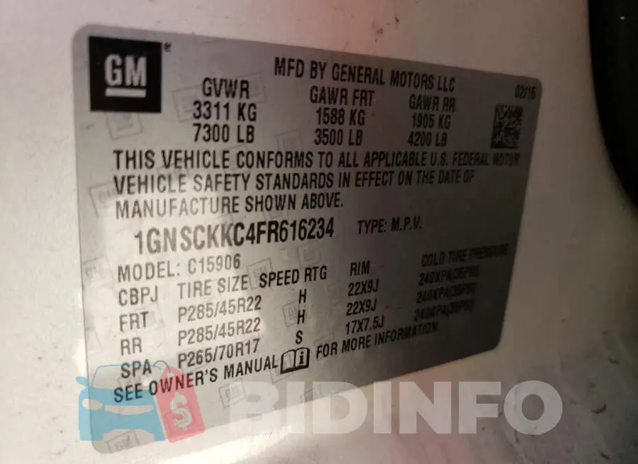 1GNSCKKC4FR616234 Photo# 13