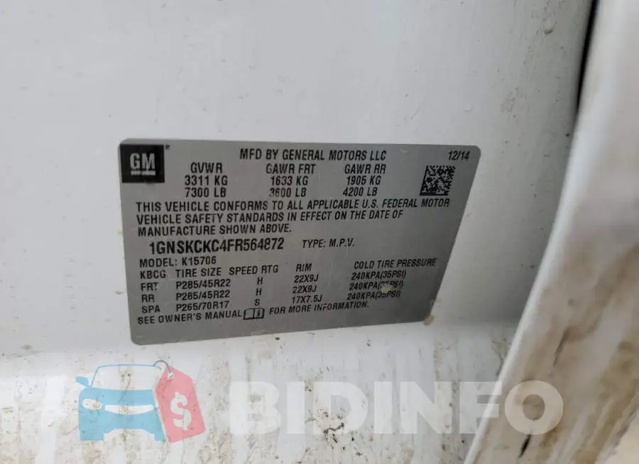 1GNSKCKC4FR564872 Photo# 13