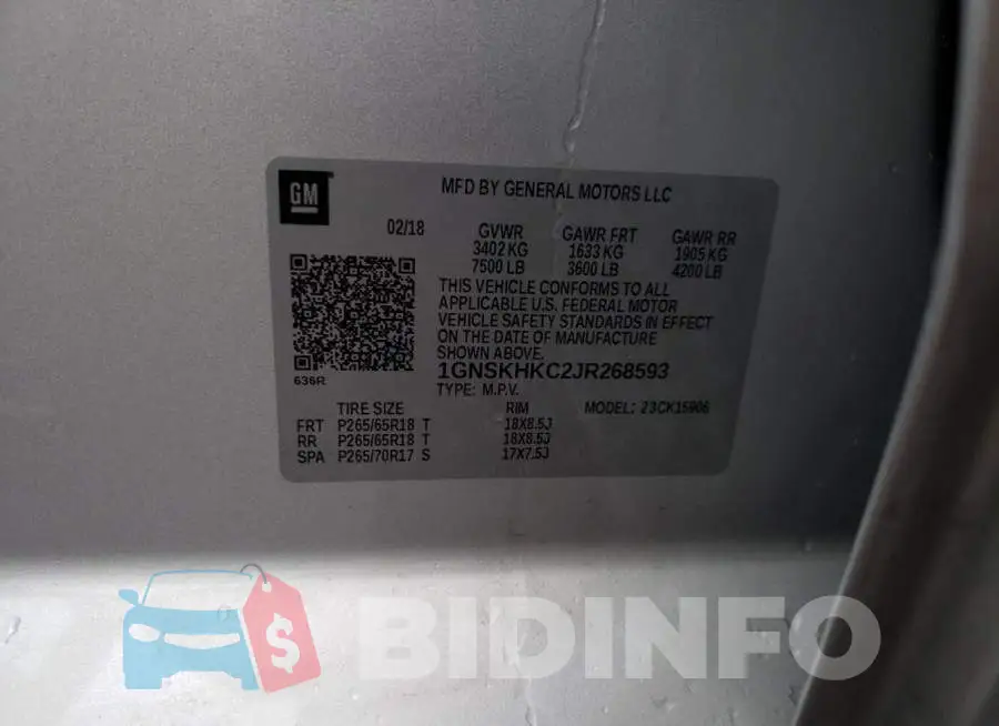 1GNSKHKC2JR268593 Photo# 14