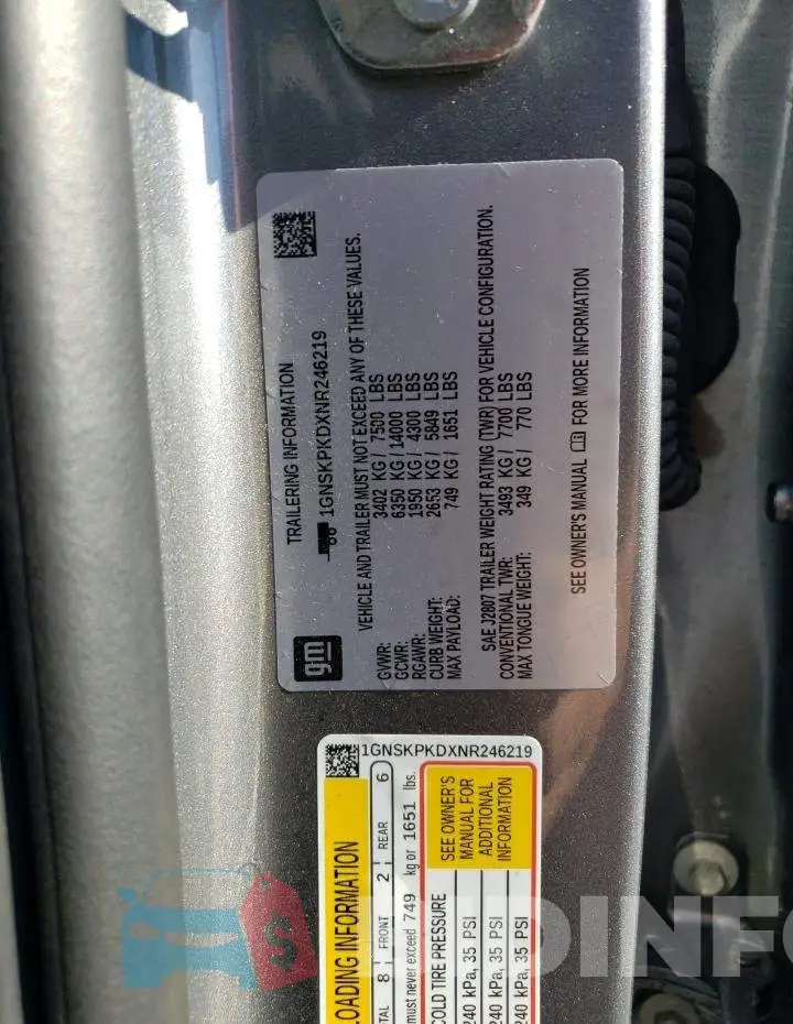 1GNSKPKDXNR246219 Photo# 13