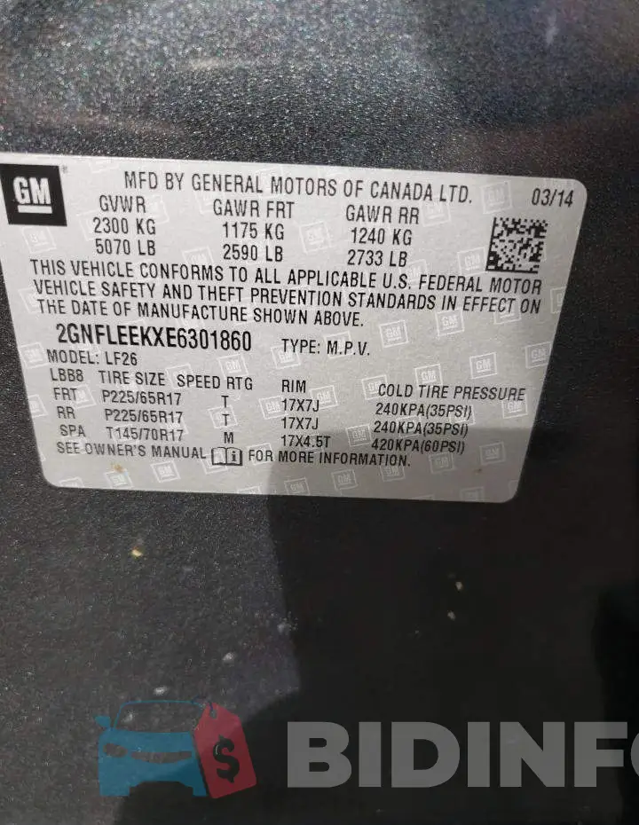 2GNFLEEKXE6301860 Photo# 13